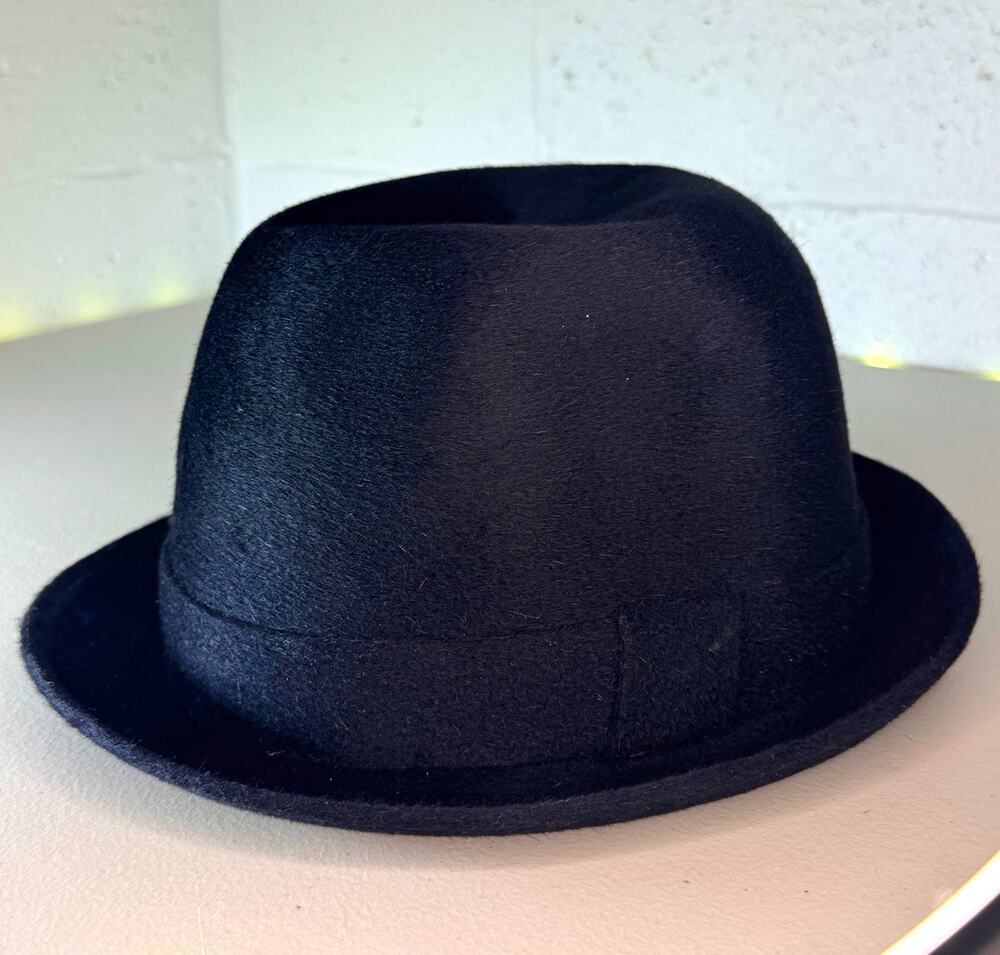 vintage pierre cardin flechet black felt fedora hat 7 3/8 made in france